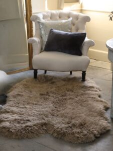 SHeepskin Quad rug in hamstone Yetti sheepskin by Owen BArry