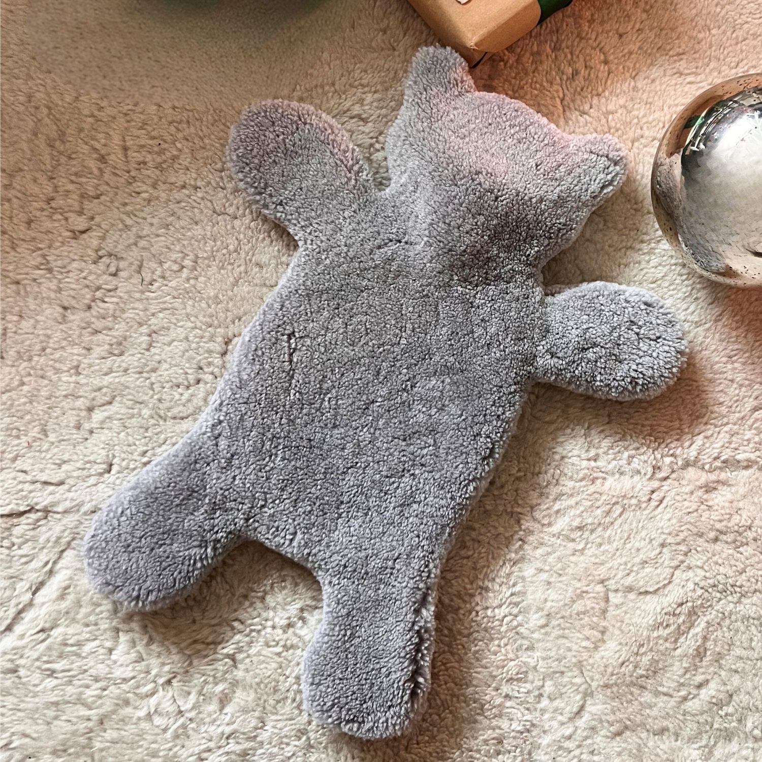 Sheepskin Hot water bottle cover teddy Flat Eric Papa Grey
