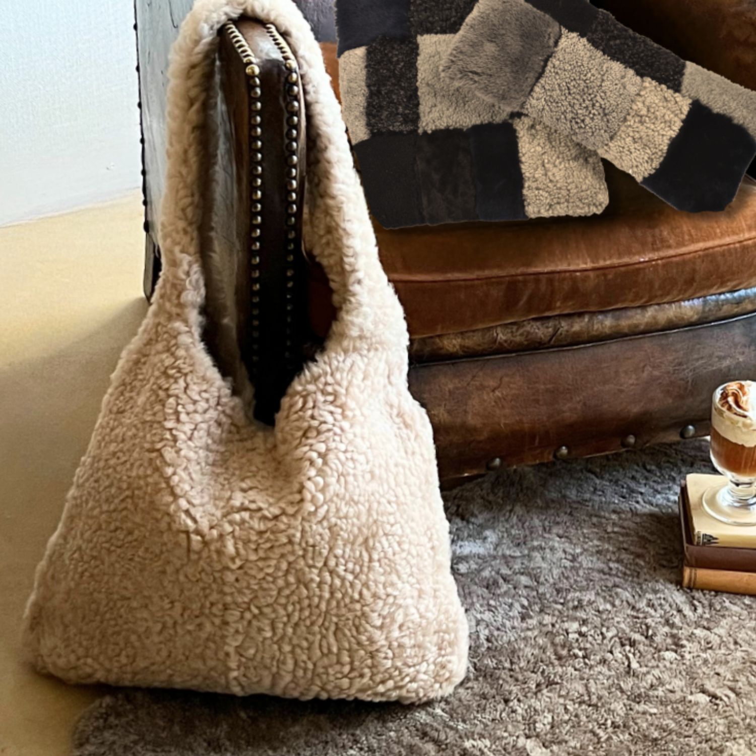 Sheepskin-Slouch-Bag-Oatmeal-Lyra by Owen Barry