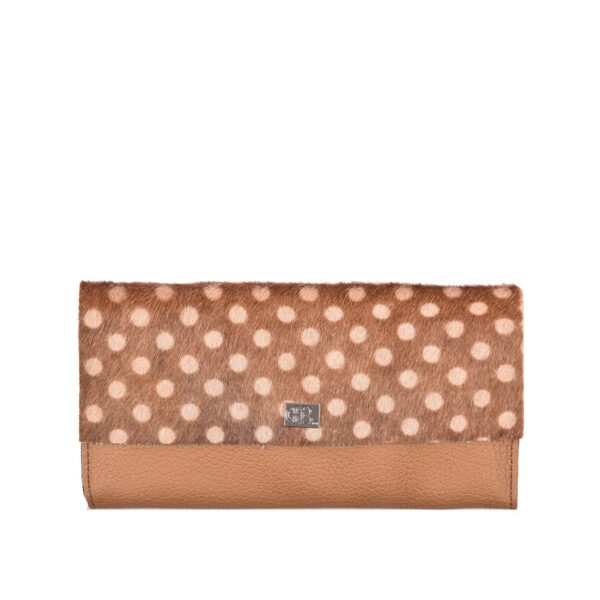 Large Vermont Polka Cowhide on Toffee leather by Owen Barry
