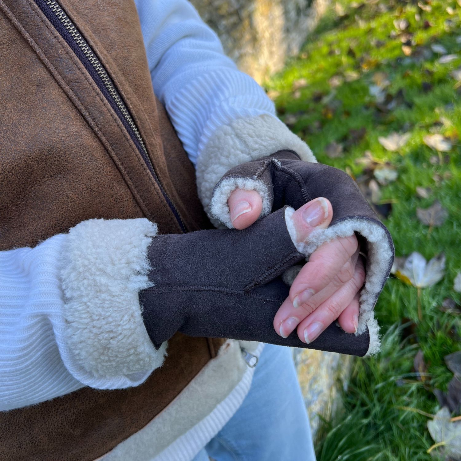Womens-Fingerless-Tube-Mittens-Kimbo-Cream-by-Owen-Barry