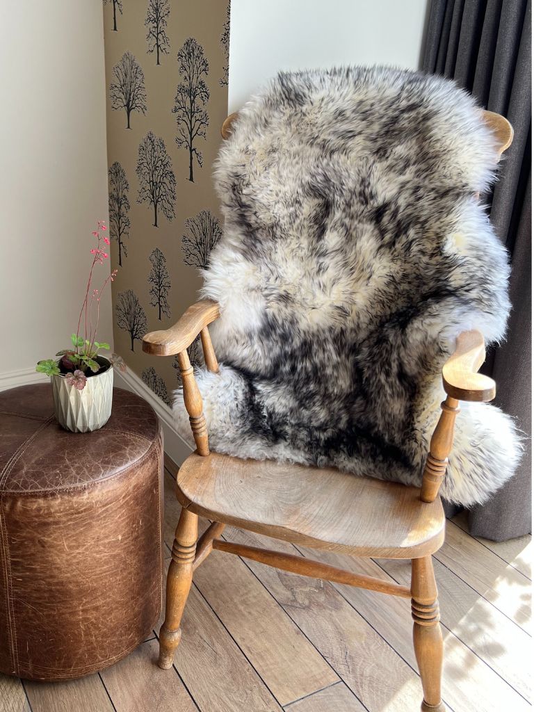Single Sheepskin rug Ivory with Black Tip by Owen Barry