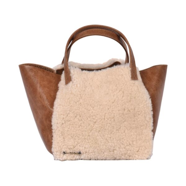 Sheepskin Grab Bag Brandy Cream Curly Tan Leather Hawes