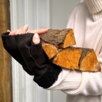 Shearling tube mittens Ebony Brown