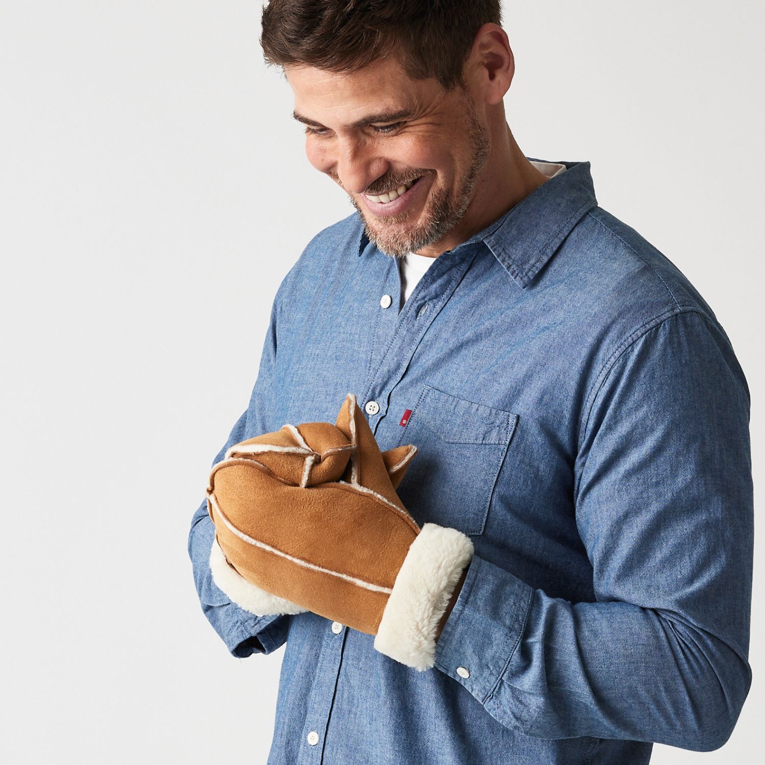 Sheepskin Mens M02 Mittens Brandy Cream