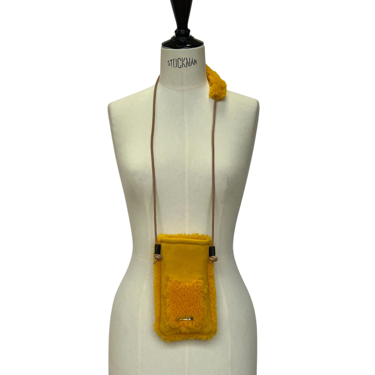 Dial Yellow (1) Sheepskin phone bag in Golden Curly Yellow by Owen Barry