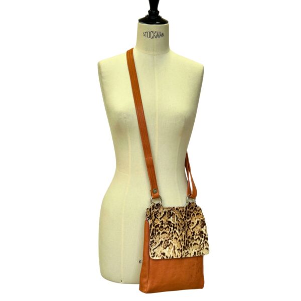 Cowhide and leather crossbody bag Bengal on Pumpkin by Owen Barry