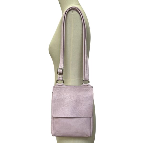 lEATHER CROSSBODY STYLE fLORA IN lILAC BY oWEN bARRY