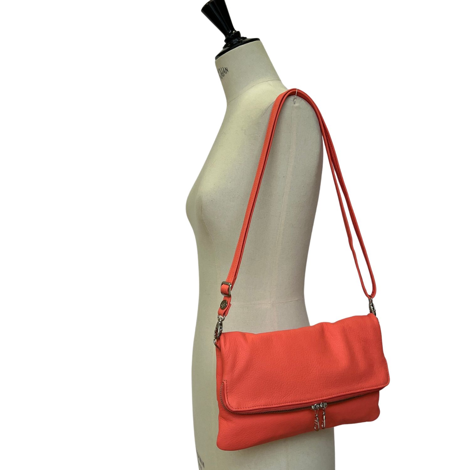 lEATHER CROSSBODY BAG JUDY IN CORAL BY OWEN BARRY