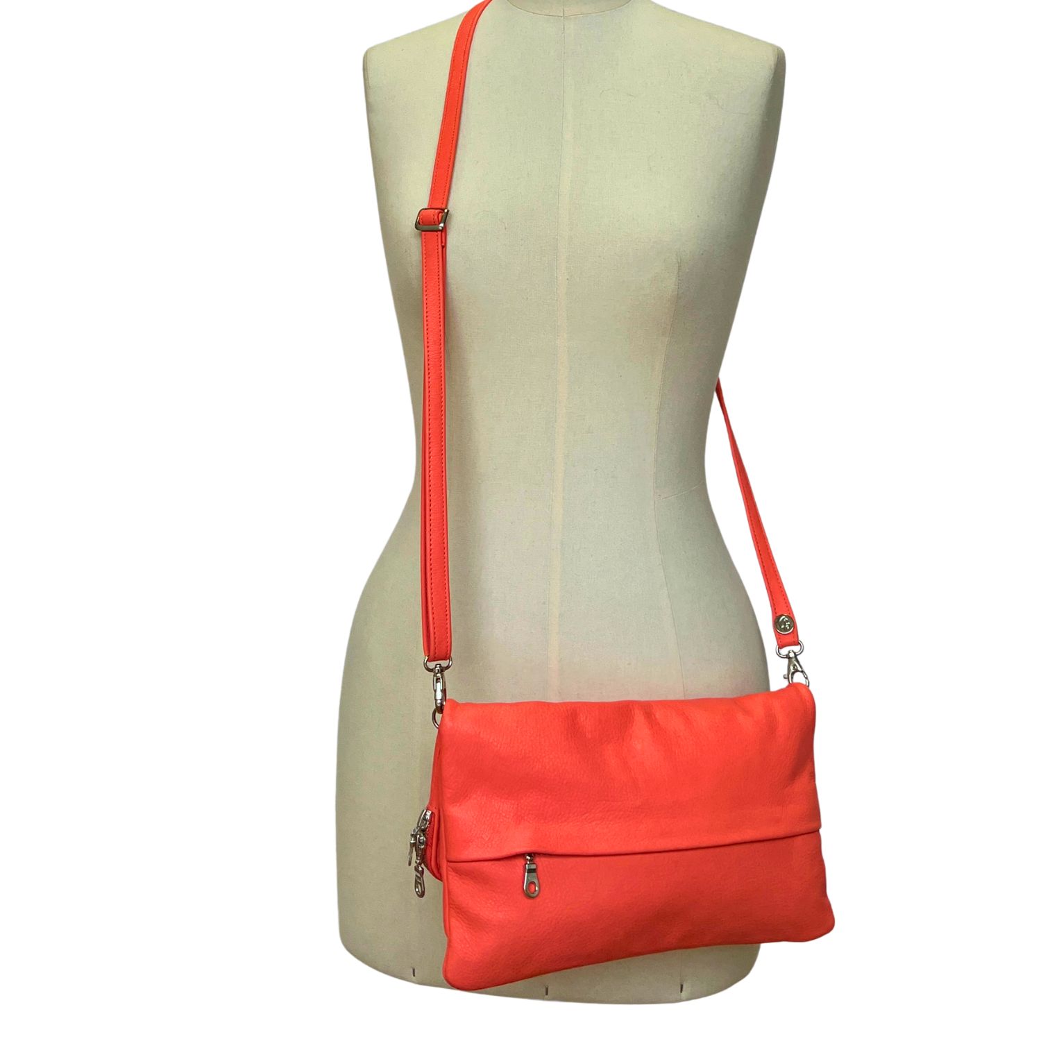 lEATHER CROSSBODY BAG JUDY IN CORAL BY OWEN BARRY