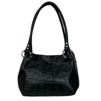 LEATHER SHOULDER BAG PEPSI BLACK IMIT CROC (2) LEATHER SHOULDER BAG PEPSI BLACK IMIT CROC