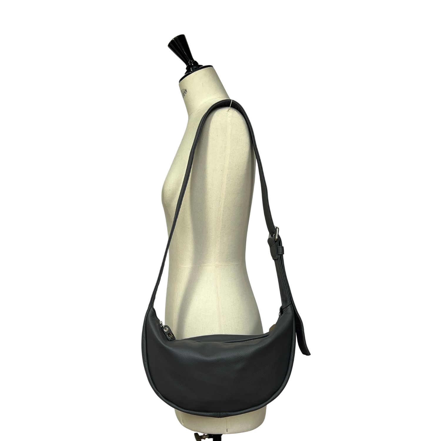 LEATHER ZIPPER CROSSBODY NICO GUNMETAL GREY (2) LEATHER ZIPPER CROSSBODY NICO GUNMETAL GREY