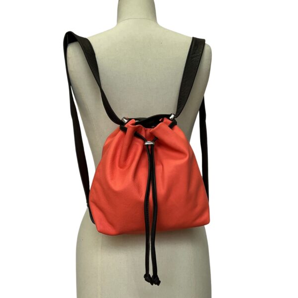 Mini Mathilde Backpack shoulder bag in softee leather coral with brown trim by Owen Barry