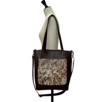 leather and cowhide shoulder bag/tote in brown waxy with montana by owen barry
