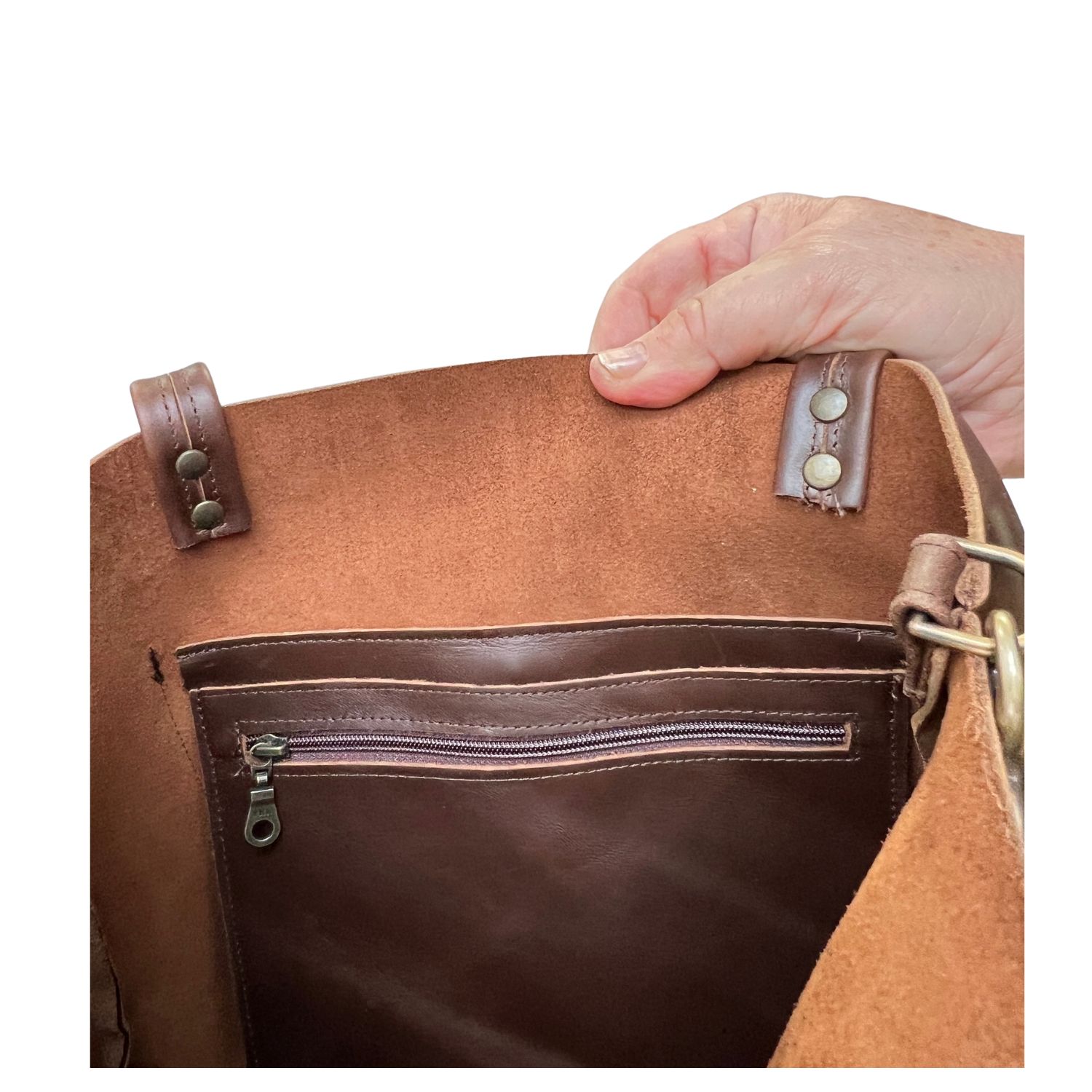 leather and cowhide shoulder bag/tote in brown waxy with montana by owen barry