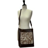 leather and cowhide shoulder bag/tote in brown waxy with montana by owen barry