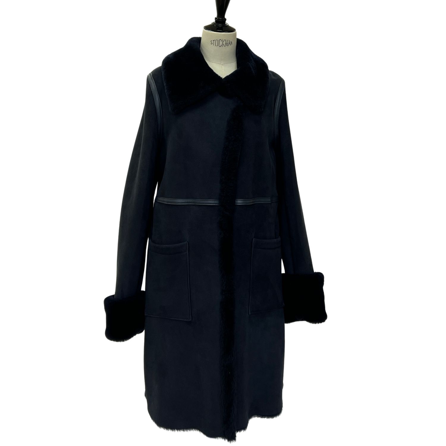 SHEEPSKIN COAT AVERY NAVY TT (1) Sheepskin Full Length Coat Avery in Navy by Owen Barry.