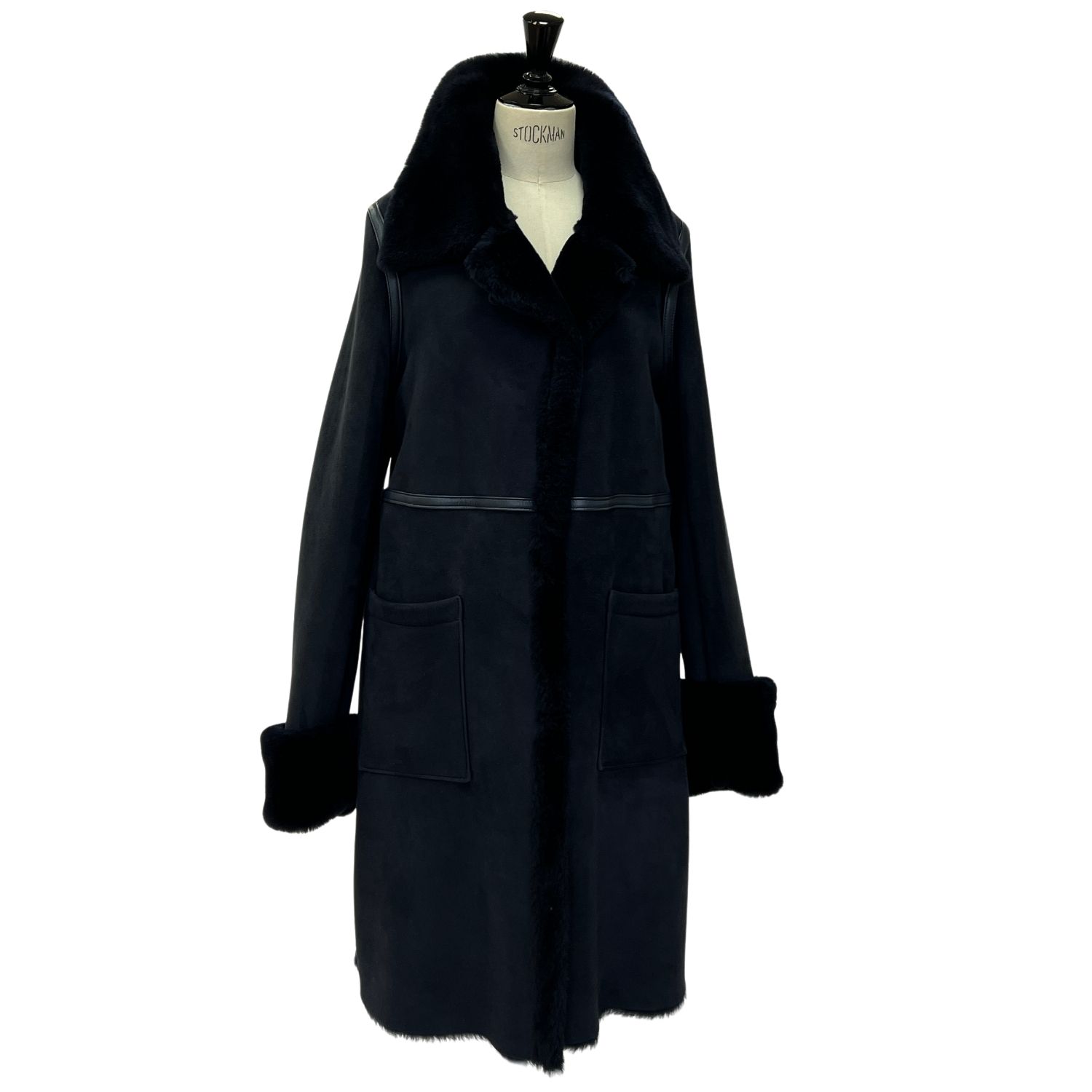 SHEEPSKIN COAT AVERY NAVY TT (14) Sheepskin Full Length Coat Avery in Navy by Owen Barry.