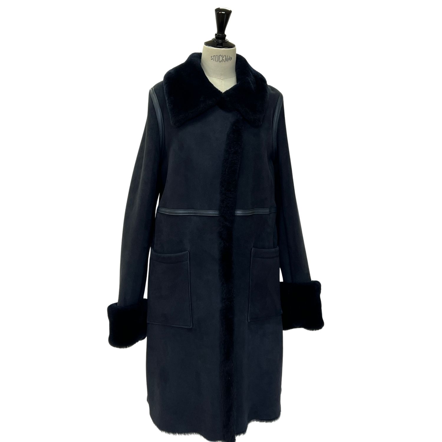 SHEEPSKIN COAT AVERY NAVY TT 20 Sheepskin Full Length Coat Avery in Navy by Owen Barry.