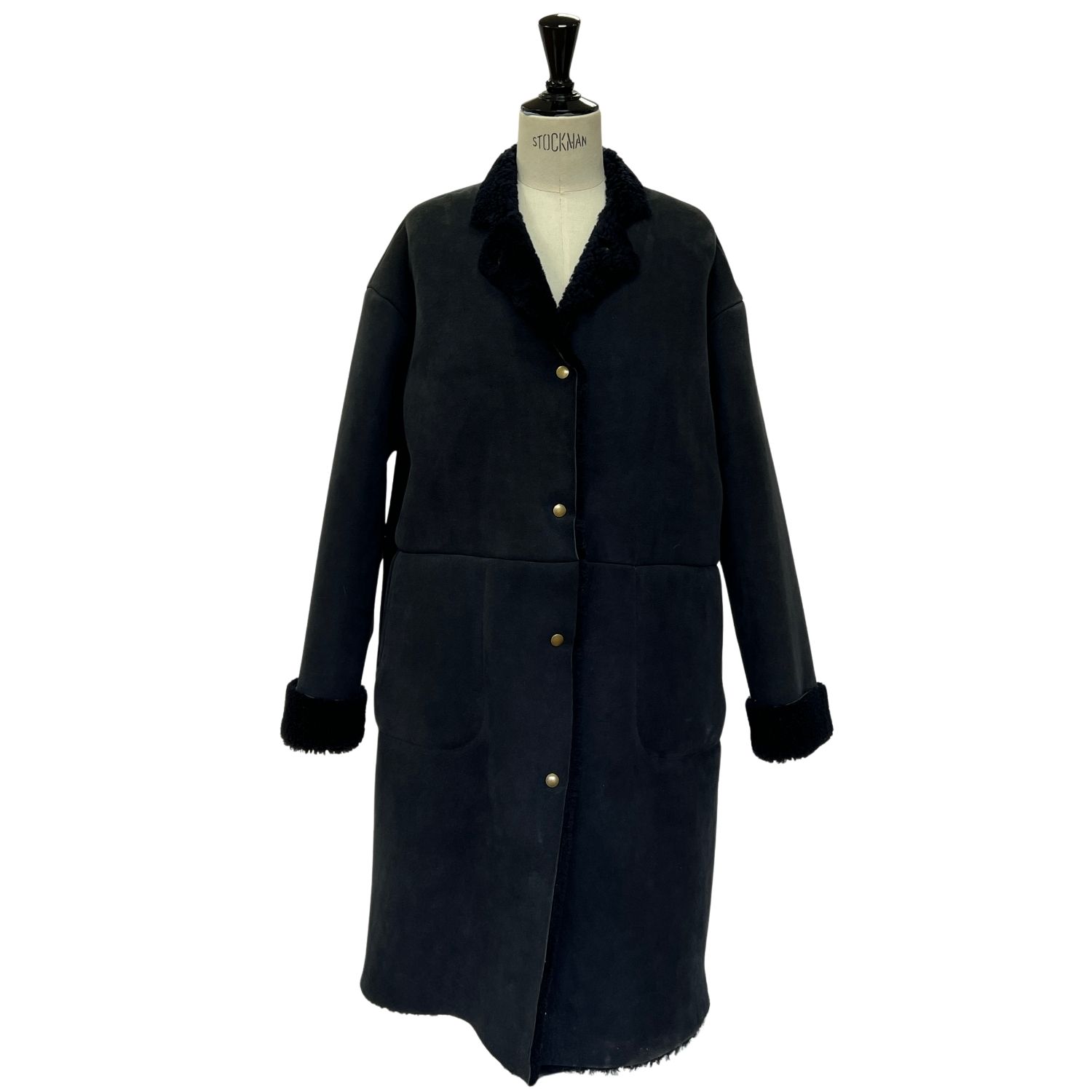 SHEEPSKIN COAT ELORA NAVY CURLY (2) Sheepskin Full Length Coat Navy Elora by Owen Barry