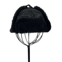 SHEEPSKIN TIE TRAPPER HAT GARTH BLACK VINTAGE (3) SHEEPSKIN TIE TRAPPER HAT GARTH BLACK VINTAGE