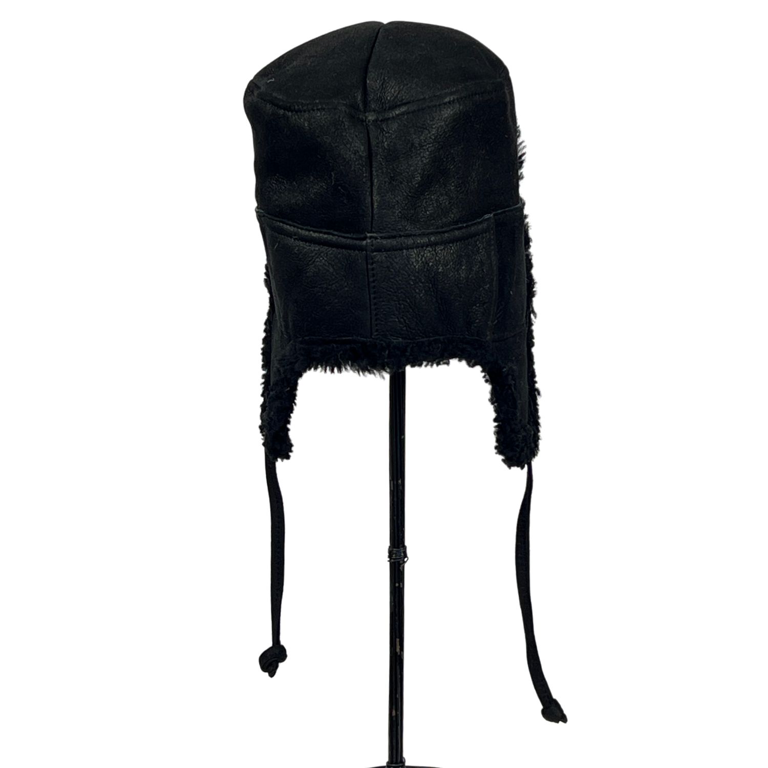 SHEEPSKIN TIE TRAPPER HAT GARTH BLACK VINTAGE (4) SHEEPSKIN TIE TRAPPER HAT GARTH BLACK VINTAGE