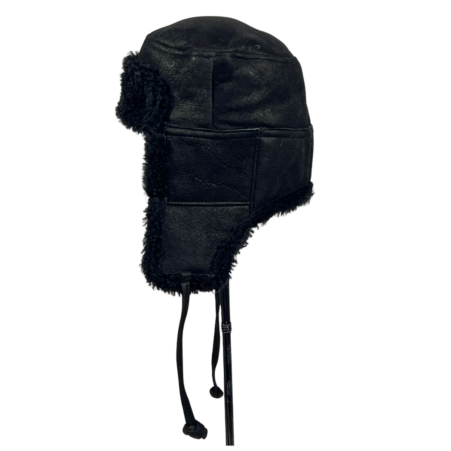 SHEEPSKIN TIE TRAPPER HAT GARTH BLACK VINTAGE (5) SHEEPSKIN TIE TRAPPER HAT GARTH BLACK VINTAGE