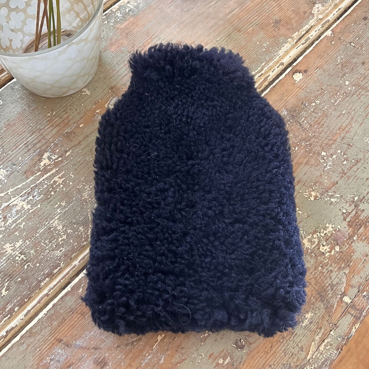 Sheepskin micro hot water bottle navy curly Sheepskin micro hot water bottle navy curly