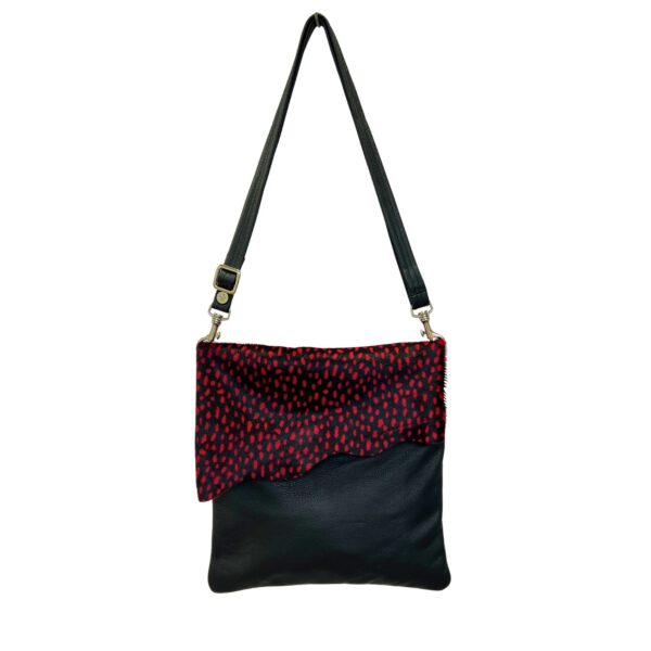 Cowhide leather crossbody bag Stevie in Chilli drop on Black by Owen Barry