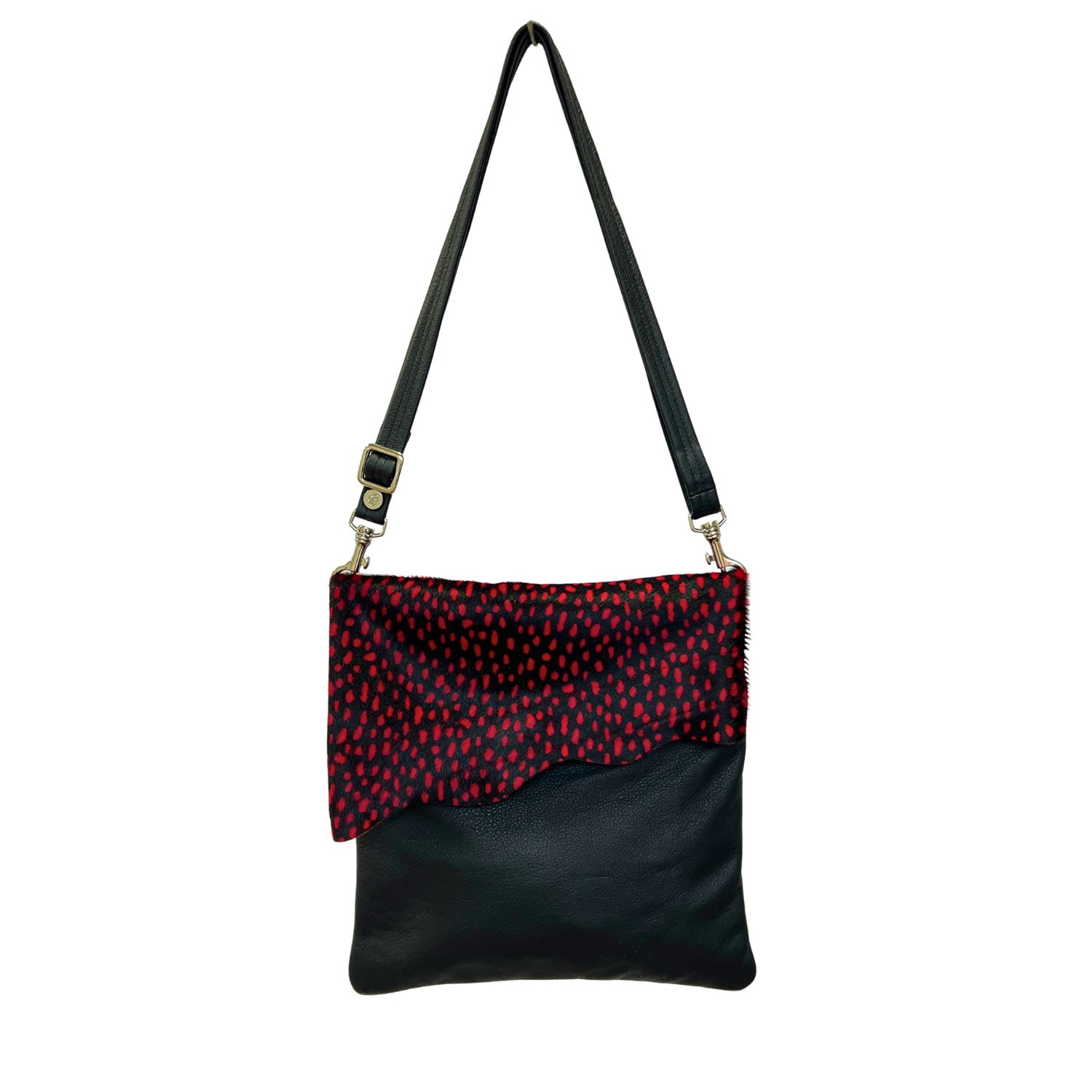 Steveie Chilli drop on Black (1) Cowhide leather crossbody bag Stevie in Chilli drop on Black by Owen Barry