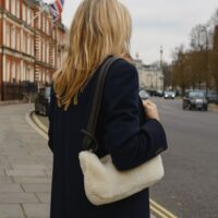 7 Devoran sheepskin zipper shoulder bag by Owen Barry in Canella white