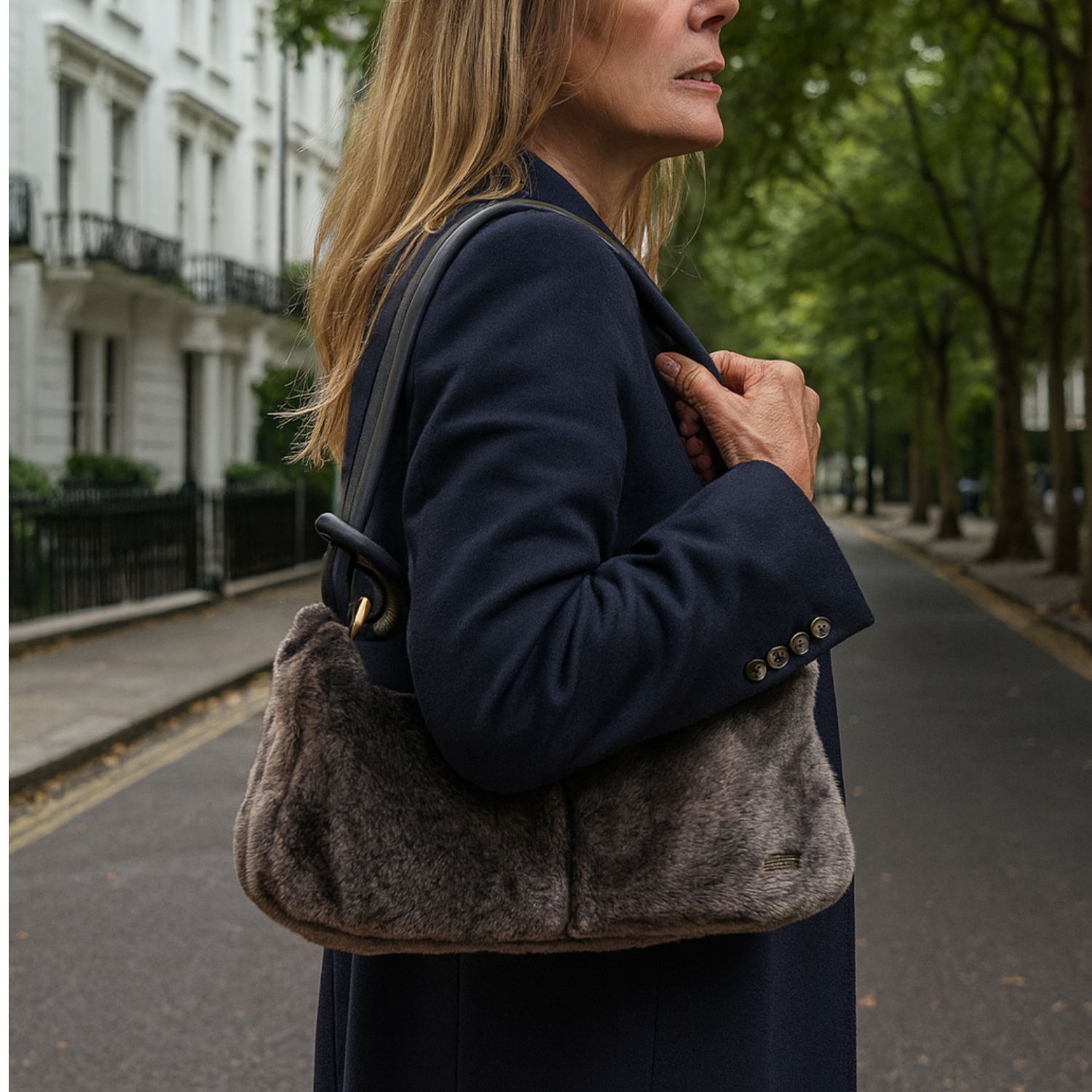 8 Devoran sheepskin zipper shoulder bag by Owen Barry in java