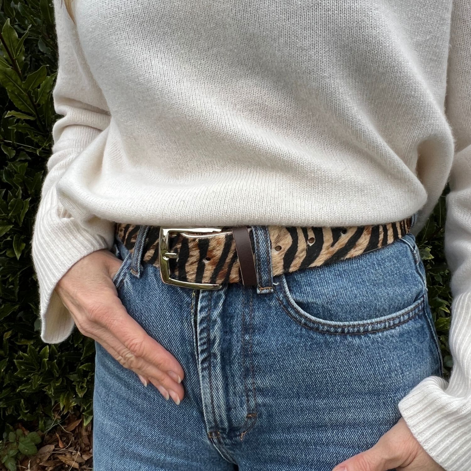 Cowhide Belt Tan Zebrini