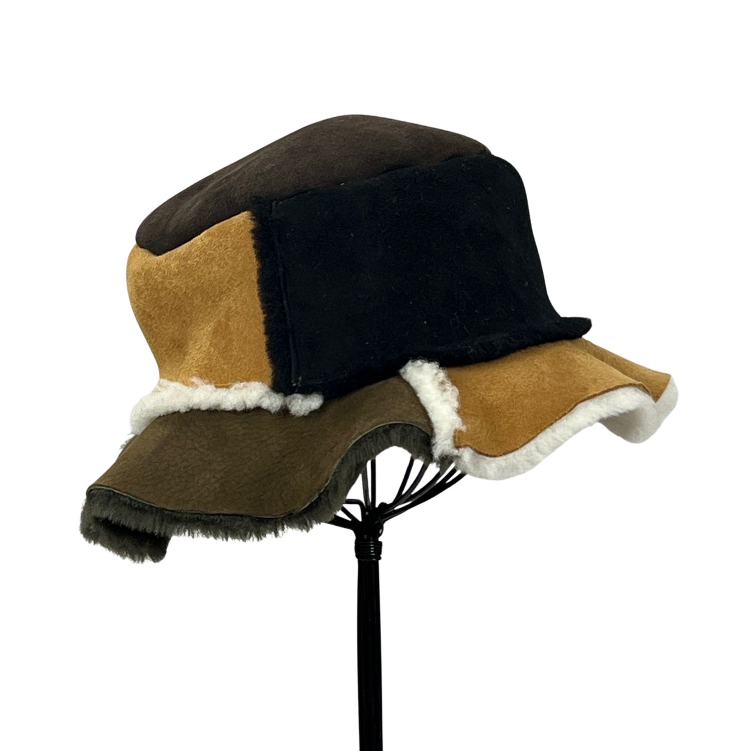 Sheepskin Patchwork Bucket, multi neutral