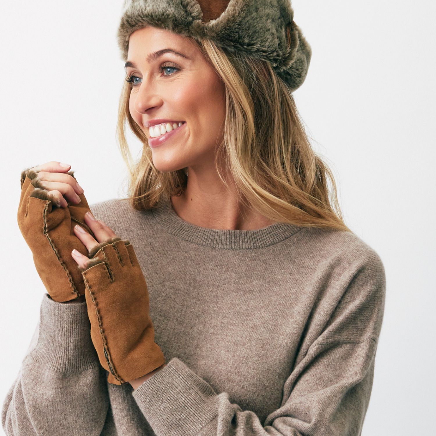 Sheepskin Fingerless Gloves Ottoman Tan (1) Sheepskin Fingerless Gloves Ottoman Tan