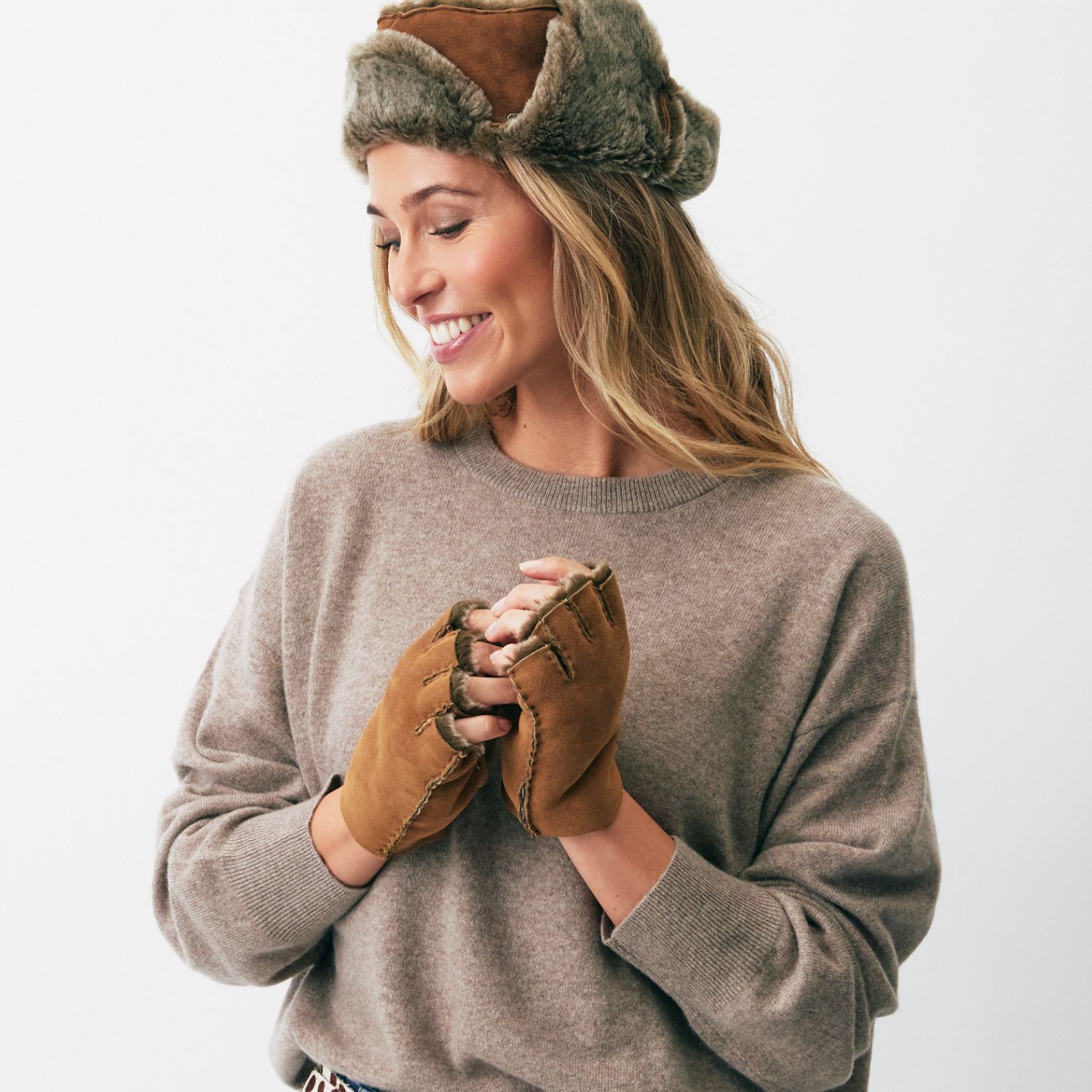 Sheepskin Fingerless Gloves Ottoman Tan (3) Sheepskin Fingerless Gloves Ottoman Tan