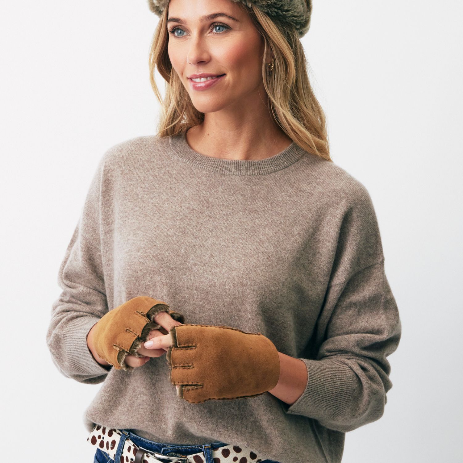 Sheepskin Fingerless Gloves Ottoman Tan (5) Sheepskin Fingerless Gloves Ottoman Tan