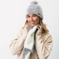 Sheepskin Joni Beanie with Pom Silvergrey